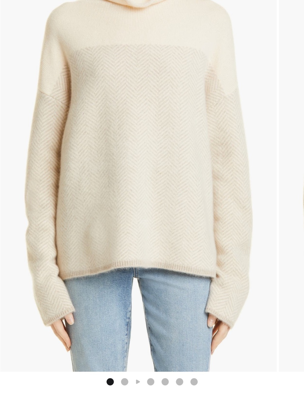 Nordstrom Cream Cashmere Herringbone Cowl Neck Sweater